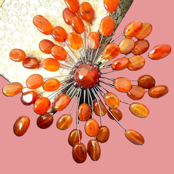 Artisan-Made Wired Starburst Spray Brooch Amber Jewels Silver Wire EUC - Picture 7 of 9